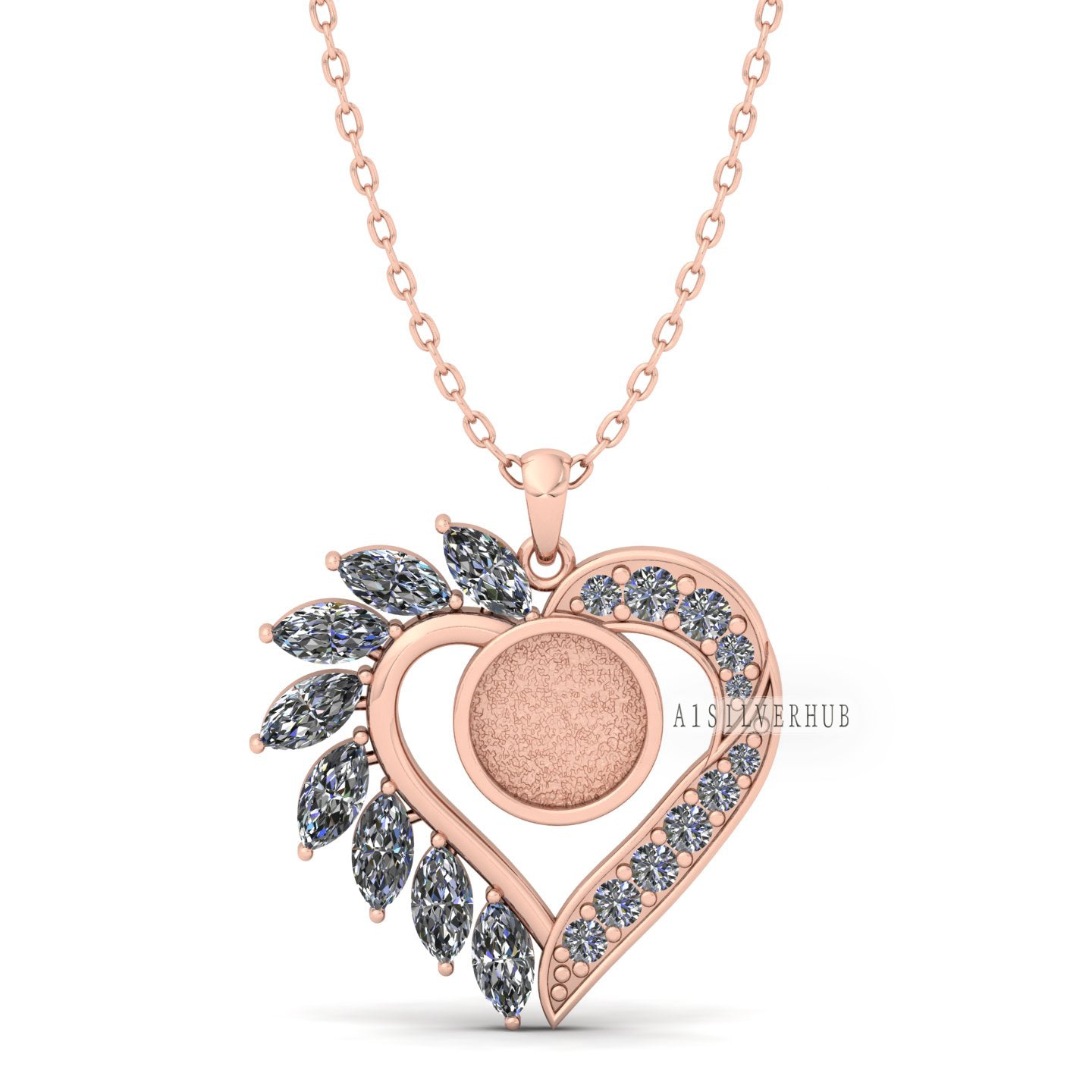 Designer Heart Blank Bezel Pendant Zircon Setted, 925 Sterling Silver, Good for Crush Opal, Resin & Ashes Work, Keepsake DIY Crafts Locket