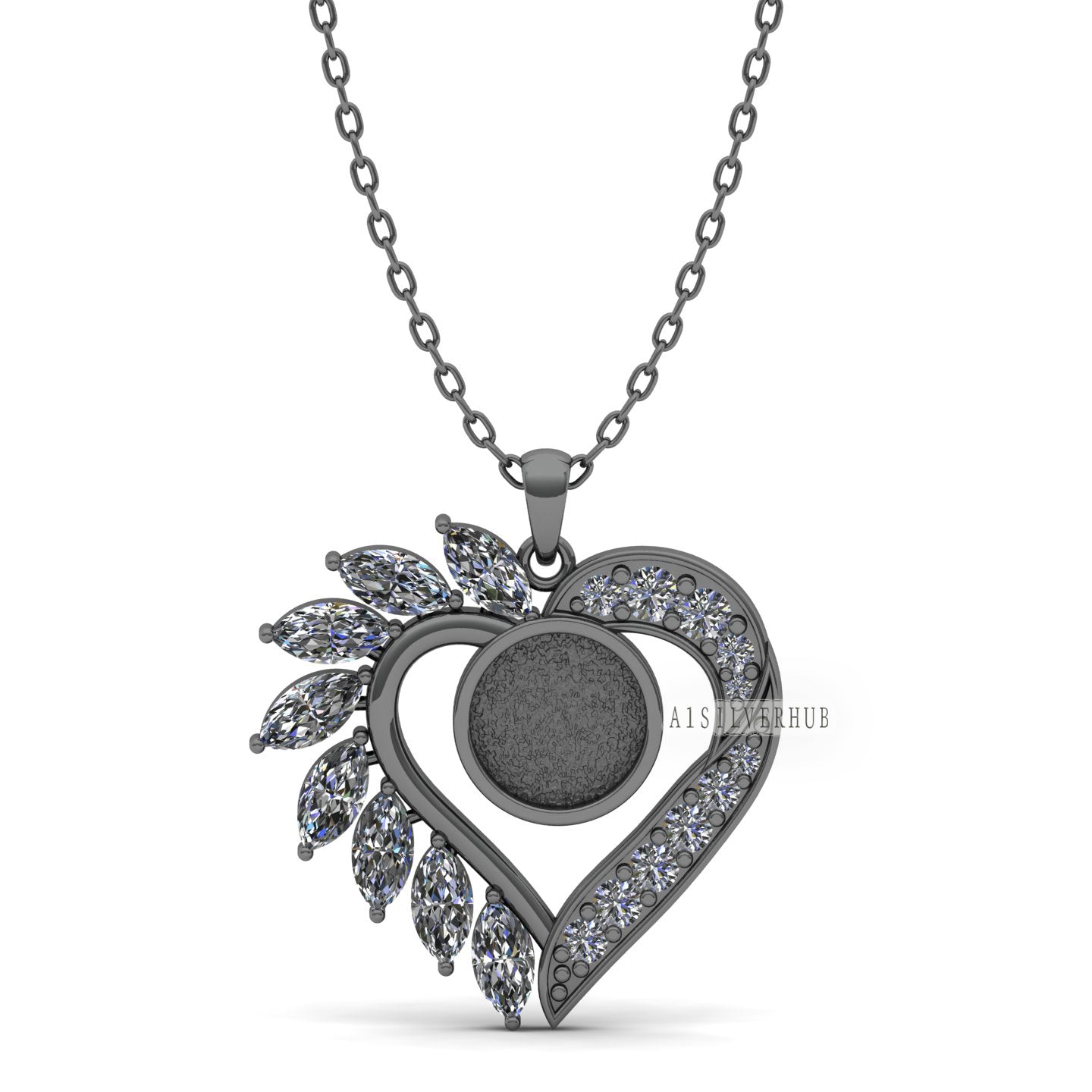 Designer Heart Blank Bezel Pendant Zircon Setted, 925 Sterling Silver, Good for Crush Opal, Resin & Ashes Work, Keepsake DIY Crafts Locket