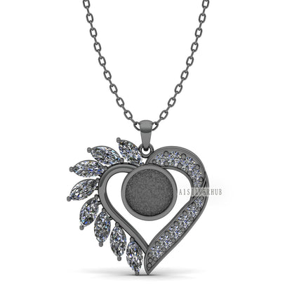 Designer Heart Blank Bezel Pendant Zircon Setted, 925 Sterling Silver, Good for Crush Opal, Resin & Ashes Work, Keepsake DIY Crafts Locket