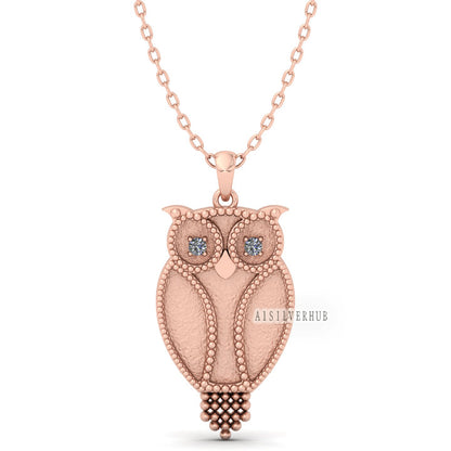 Owl Blank Bezel Pendant with CZ Setted, 925 Sterling Solid Silver, Good for Crushed Opal, Resin & Ashes Work, Breastmilk/Keepsake DIY Craft