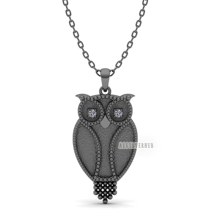 Owl Blank Bezel Pendant with CZ Setted, 925 Sterling Solid Silver, Good for Crushed Opal, Resin & Ashes Work, Breastmilk/Keepsake DIY Craft