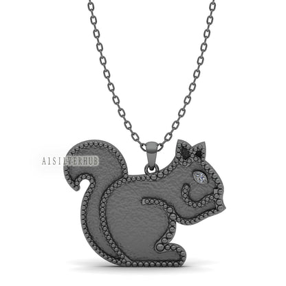 Squirrel Blank Bezel Pendant with CZ Setted, 925 Sterling Silver, Good for Crushed Opal, Resin & Ashes Work, Breastmilk/Keepsake DIY Crafts