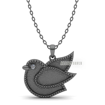 Peace Dove Faith Pigeon Blank Bezel with CZ Setted Pendant, 925 Sterling Silver, Good for Resin & Ashes Work, Breastmilk/Keepsake DIY Crafts