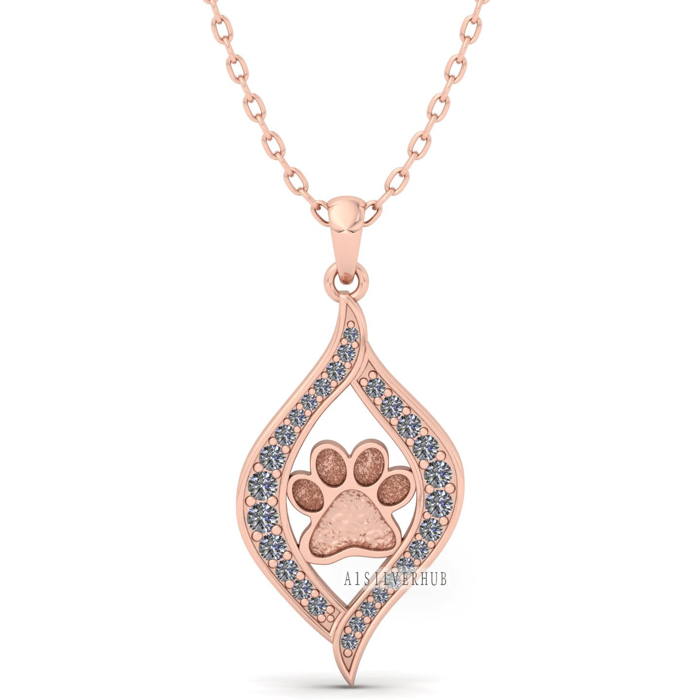 Dog Paw Blank Bezel Pendant with Zircon Setted, 925 Sterling Silver Pendant,Good for Resin & Ashes Work, Breastmilk/Keepsake DIY, Pet Locket