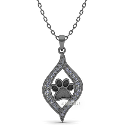 Dog Paw Blank Bezel Pendant with Zircon Setted, 925 Sterling Silver Pendant,Good for Resin & Ashes Work, Breastmilk/Keepsake DIY, Pet Locket