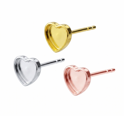 925 Sterling Silver 8x8mm Heart Shape Blank Bezel Stud Earrings, Good for Resin & Ashes Work, Keepsake DIY Crafts