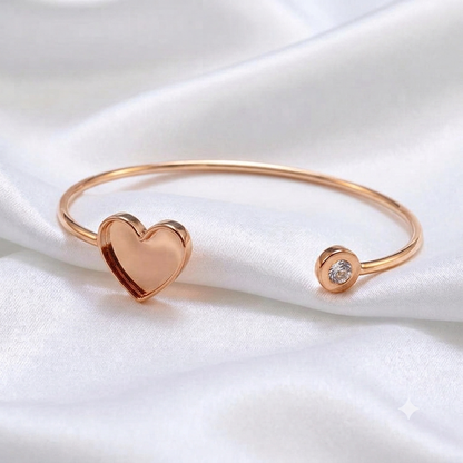 925 Sterling Solid Silver 13x13mm Heart Blank Bezel with CZ Adjustable Band Cuff Bracelet/Bangle DIY, Good for Resin & Ashes Work, Keepsakes