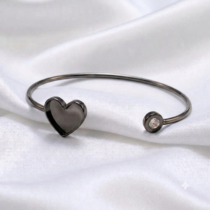925 Sterling Solid Silver 13x13mm Heart Blank Bezel with CZ Adjustable Band Cuff Bracelet/Bangle DIY, Good for Resin & Ashes Work, Keepsakes