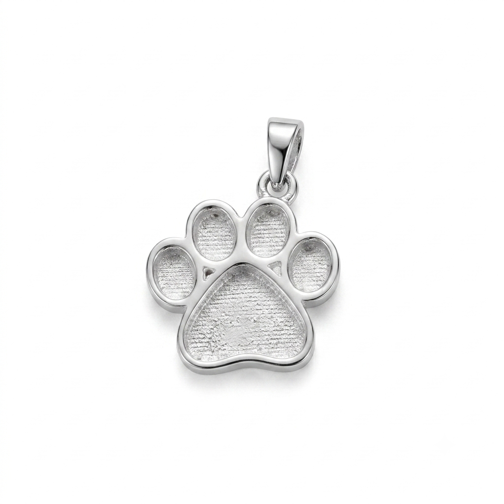 925 Sterling Solid Silver 13mm Dog Paw Print Blank Bezel Pendant Setting, Good for Resin & Ashes Work, Keepsake/Breastmilk DIY, Animal Lover