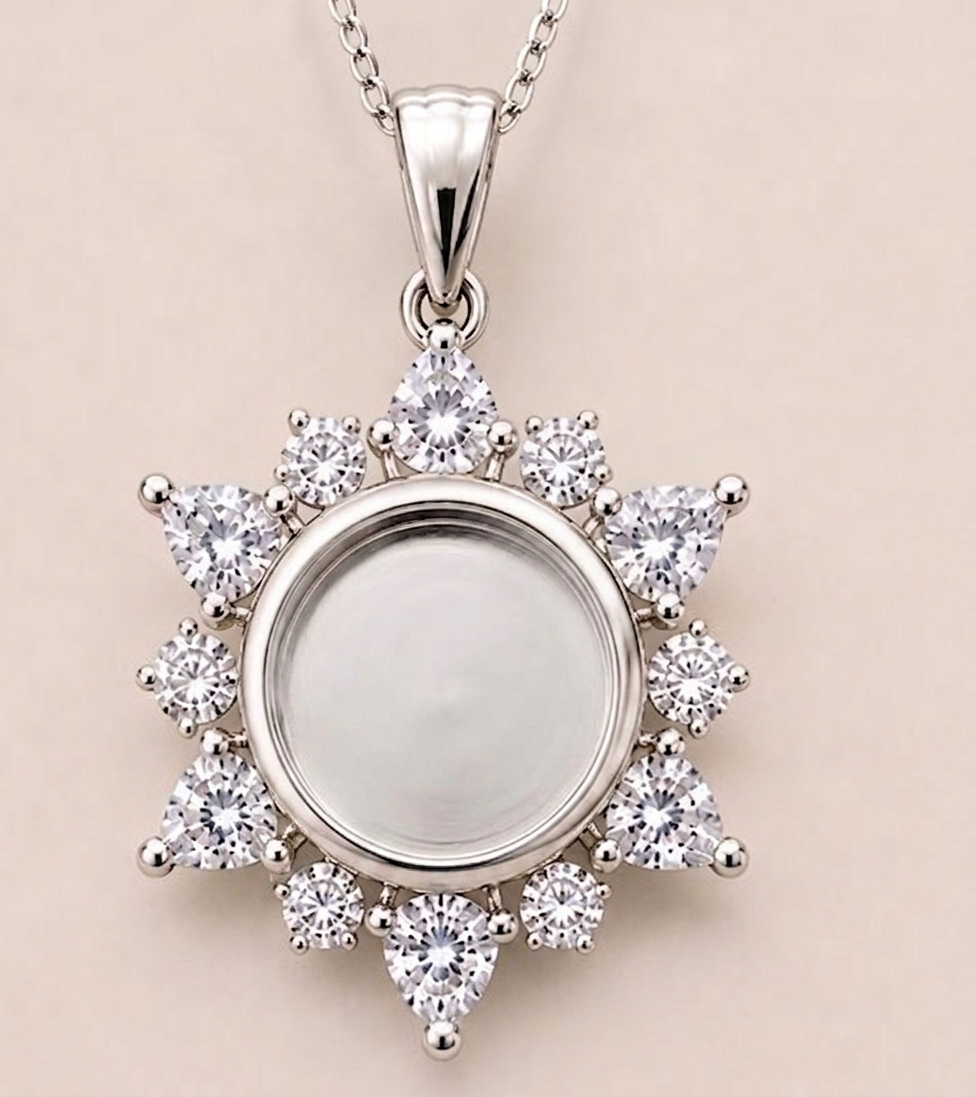 925 Sterling Silver, Circle Shape 8mm Blank Bezel Surrounded CZ Snowflake Pendant Settings, Good for Resin & Ashes Work, Keepsake DIY Craft