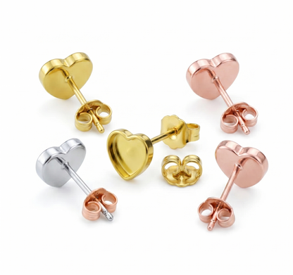 925 Sterling Silver 8x8mm Heart Shape Blank Bezel Stud Earrings, Good for Resin & Ashes Work, Keepsake DIY Crafts