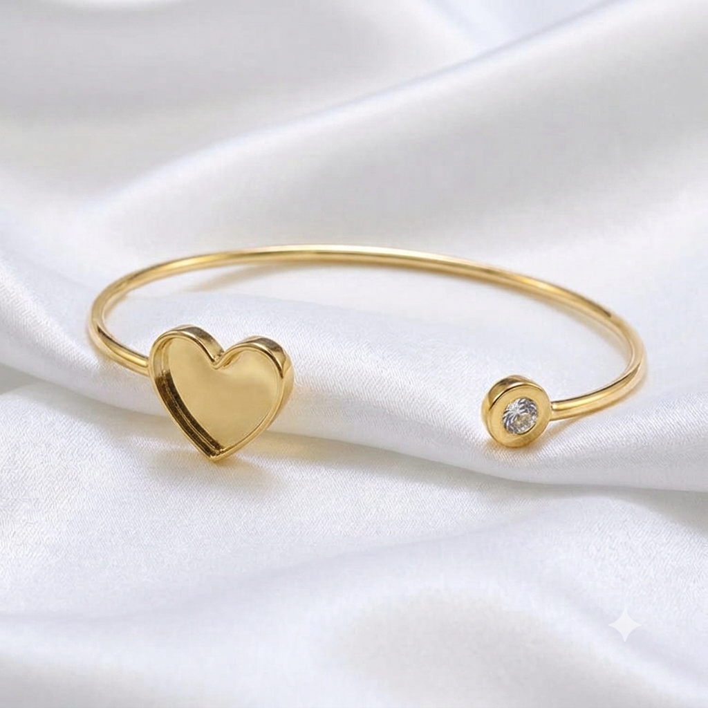 925 Sterling Solid Silver 13x13mm Heart Blank Bezel with CZ Adjustable Band Cuff Bracelet/Bangle DIY, Good for Resin & Ashes Work, Keepsakes