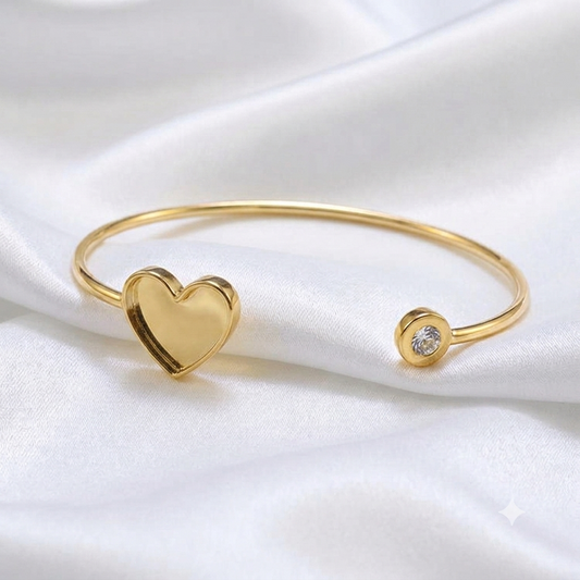 925 Sterling Solid Silver 13x13mm Heart Blank Bezel with CZ Adjustable Band Cuff Bracelet/Bangle DIY, Good for Resin & Ashes Work, Keepsakes