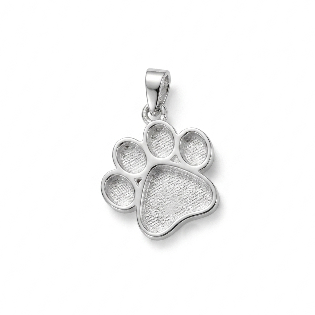 925 Sterling Solid Silver 13mm Dog Paw Print Blank Bezel Pendant Setting, Good for Resin & Ashes Work, Keepsake/Breastmilk DIY, Animal Lover