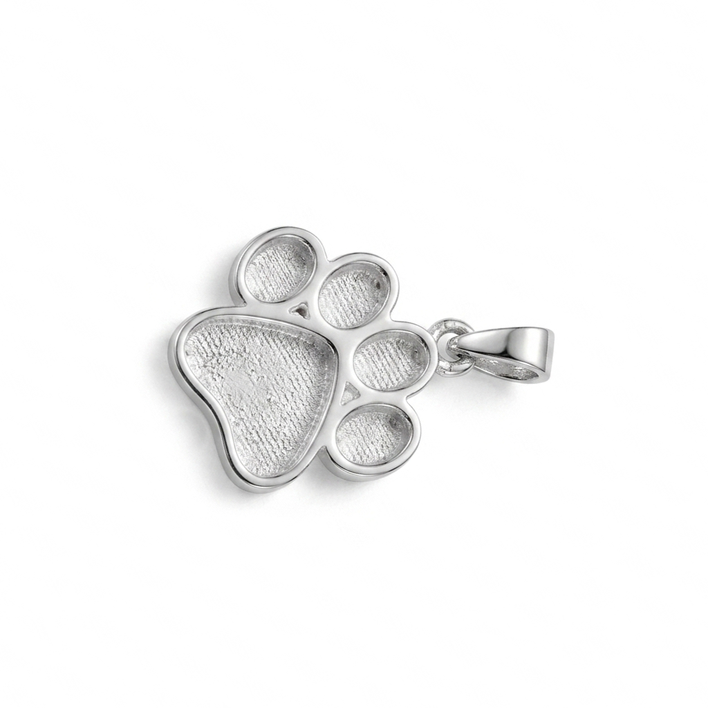 925 Sterling Solid Silver 13mm Dog Paw Print Blank Bezel Pendant Setting, Good for Resin & Ashes Work, Keepsake/Breastmilk DIY, Animal Lover