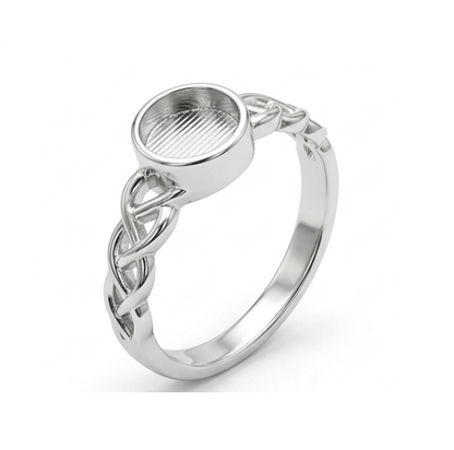 925 Sterling Solid Silver 8x8mm Circle Blank Bezel Braided Band Ring, Good for Resin & Ashes Work, Breastmilk DIY, Keepsake Jewelry Crafts