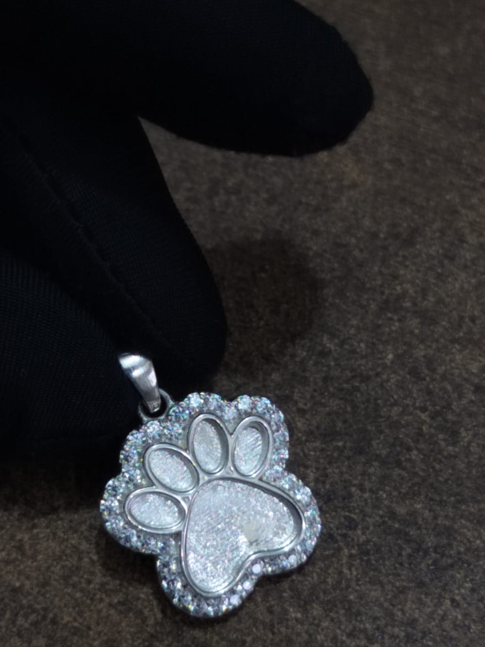 925 Sterling Silver 20mm Dog Paw Shape Blank Bezel Pendant with CZ Setted, Animal Pendant, Keepsake DIY, Good for Resin work