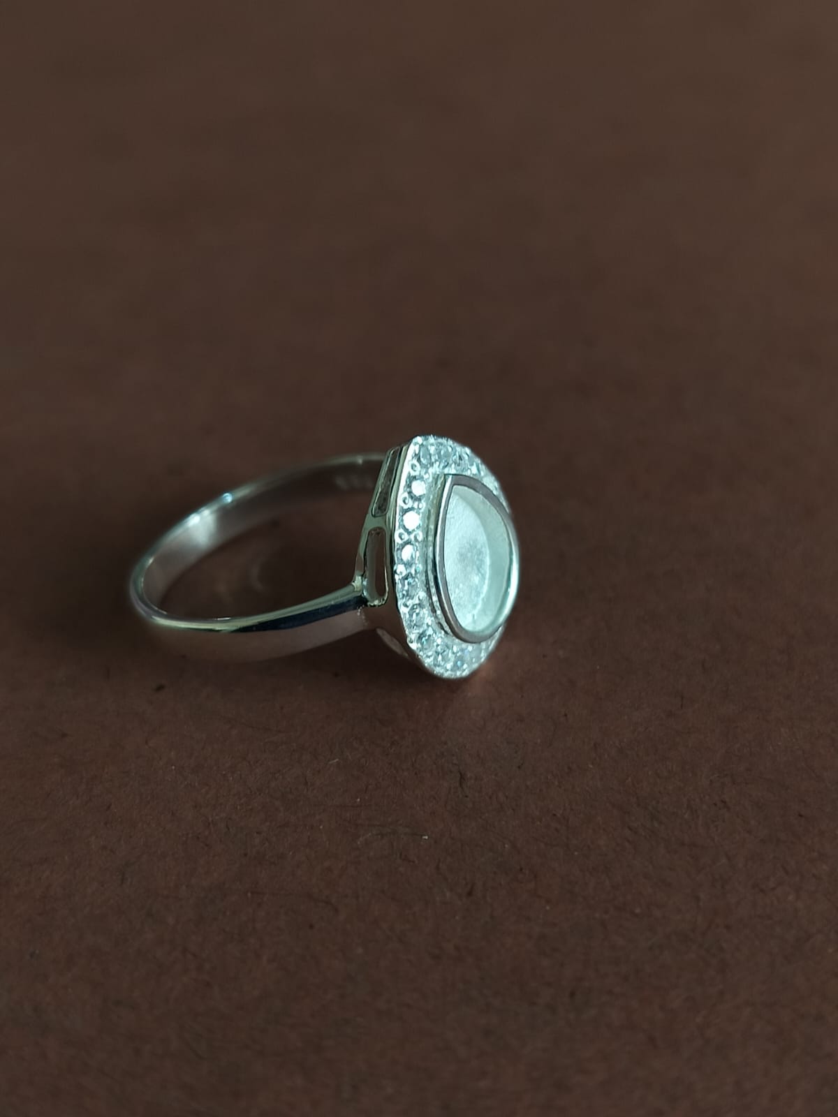 925 Sterling Solid Silver 8x10mm Pear Blank Bezel with CZ Setted Halo Ring, Good for Resin & Ashes Work, Breastmilk/Keepsake DIY