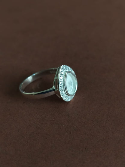 925 Sterling Solid Silver 8x10mm Pear Blank Bezel with CZ Setted Halo Ring, Good for Resin & Ashes Work, Breastmilk/Keepsake DIY