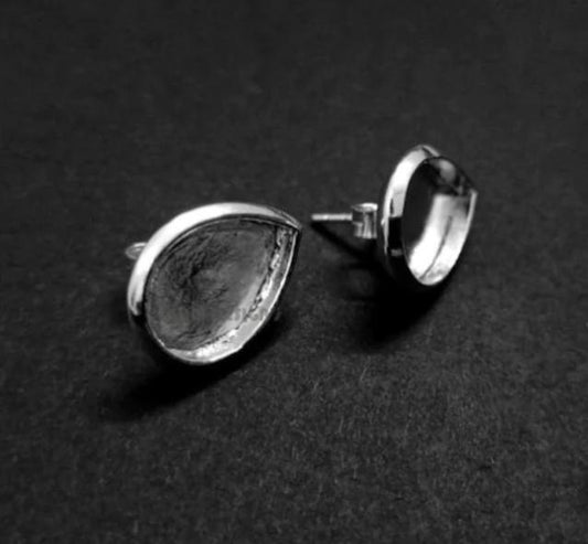 925 Sterling Silver 8x6mm Pear Shape Blank Bezel Stud Earrings, Good for Resin & Ashes Work, Keepsake DIY Crafts