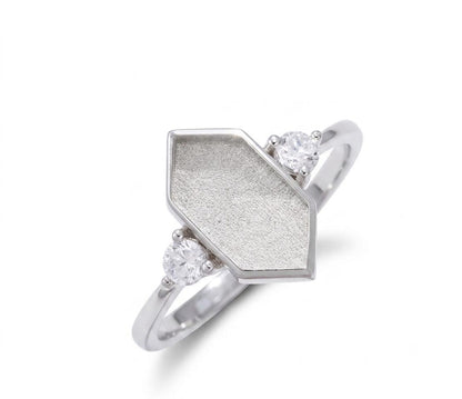 925 Sterling Silver 12x6mm Long Hexagon Shape Blank Bezel CZ Setted Band Ring Setting, Good for Stone, Resin & Ashes Keepsake Breastmilk DIY