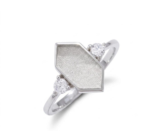 925 Sterling Silver 12x6mm Long Hexagon Shape Blank Bezel CZ Setted Band Ring Setting, Good for Stone, Resin & Ashes Keepsake Breastmilk DIY