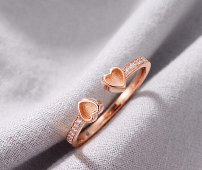 925 Sterling Solid Silver 3x3mm Heart Blank Bezel Adjustable Band CZ Ring, Good for Resin & Ashes Work, Breastmilk/Keepsake, Memorial DIY