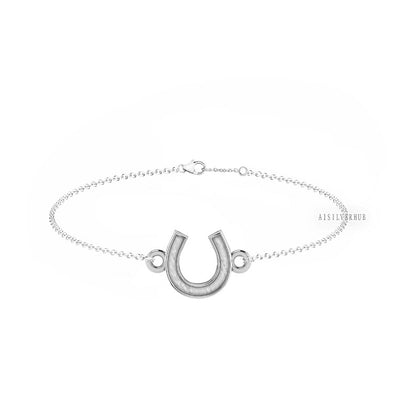 925 Sterling Silver Good Lucky Horse Shoe Bezel Bracelet Setting DIY Keepsake, Resin & Ashes, Breastmilk, Lobster Clasp, Keepsake/Breastmilk