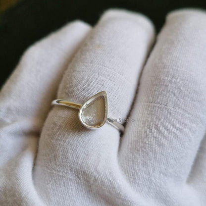 925 Sterling Solid Silver 6x4mm to 13x18mm Pear Blank Settings Stackable Ring, Good For Gemstone, Keepsake, Memorial DIY Crafts (Copy)
