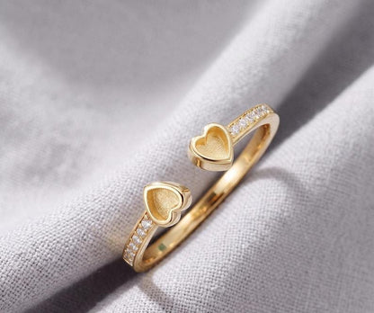 925 Sterling Solid Silver 3x3mm Heart Blank Bezel Adjustable Band CZ Ring, Good for Resin & Ashes Work, Breastmilk/Keepsake, Memorial DIY