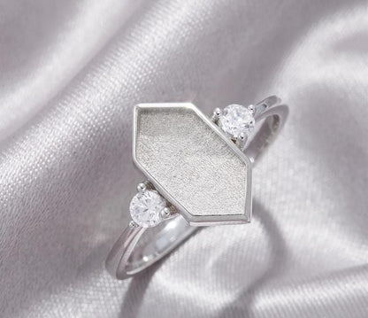 925 Sterling Silver 12x6mm Long Hexagon Shape Blank Bezel CZ Setted Band Ring Setting, Good for Stone, Resin & Ashes Keepsake Breastmilk DIY