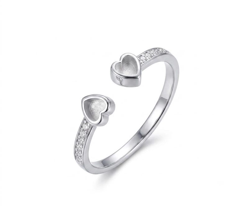 925 Sterling Solid Silver 3x3mm Heart Blank Bezel Adjustable Band CZ Ring, Good for Resin & Ashes Work, Breastmilk/Keepsake, Memorial DIY