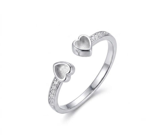 925 Sterling Solid Silver 3x3mm Heart Blank Bezel Adjustable Band CZ Ring, Good for Resin & Ashes Work, Breastmilk/Keepsake, Memorial DIY