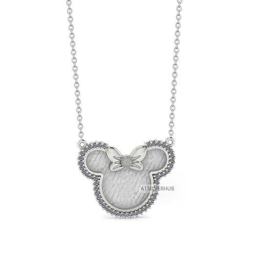 925 Sterling Silver Minnie Mouse Blank Bezel Pendant Necklace Setting, Good for Resin & Ashes Work, Keepsake/Breastmilk DIY 16''+2'' Chain