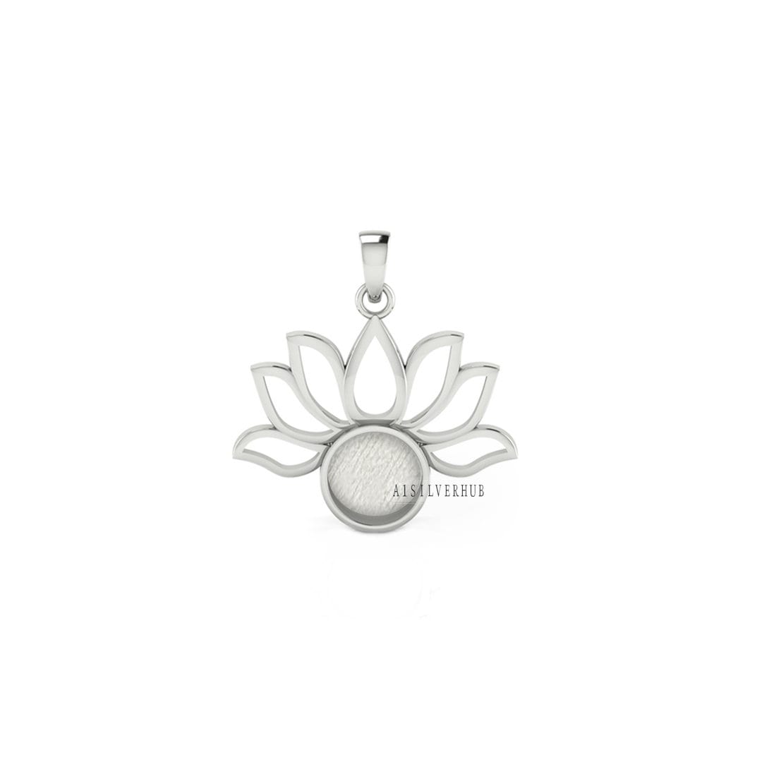 925 Sterling Solid Silver Lotus Flower 9mm Round Blank Bezel Pendant Settings, Good for Resin & Ashes Work, Breastmilk/Keepsake, DIY Crafts