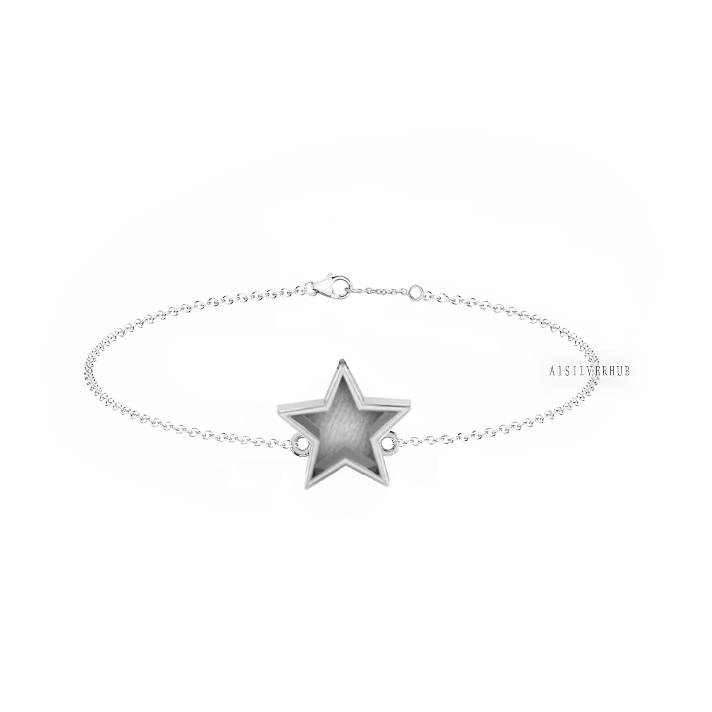 925 Sterling Silver 10x10mm Star Blank Bezel Cable Chain Bracelet Settings, Lobster Clasp, Good for Resin & Ashes, Keepsake/Breastmilk DIY