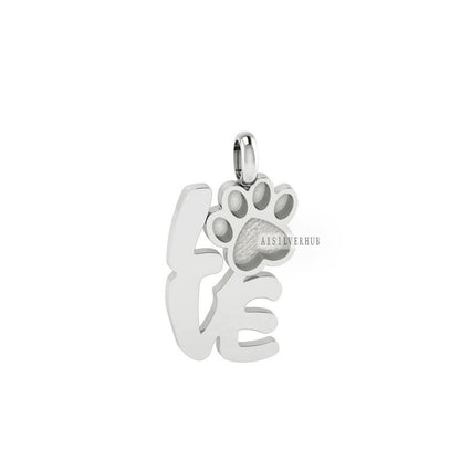 925 Sterling Solid Silver Dog Paw Print Blank Bezel LOVE Pendant Setting, Good for Resin & Ashes Work, Keepsake/Breastmilk DIY, Animal Lover