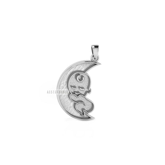 925 Sterling Silver Baby Breastfeeding with Crescent Moon Blank Bezel Pendant Setting, For Pour Resin, Breastmilk/ Keepsake Memorial Jewelry