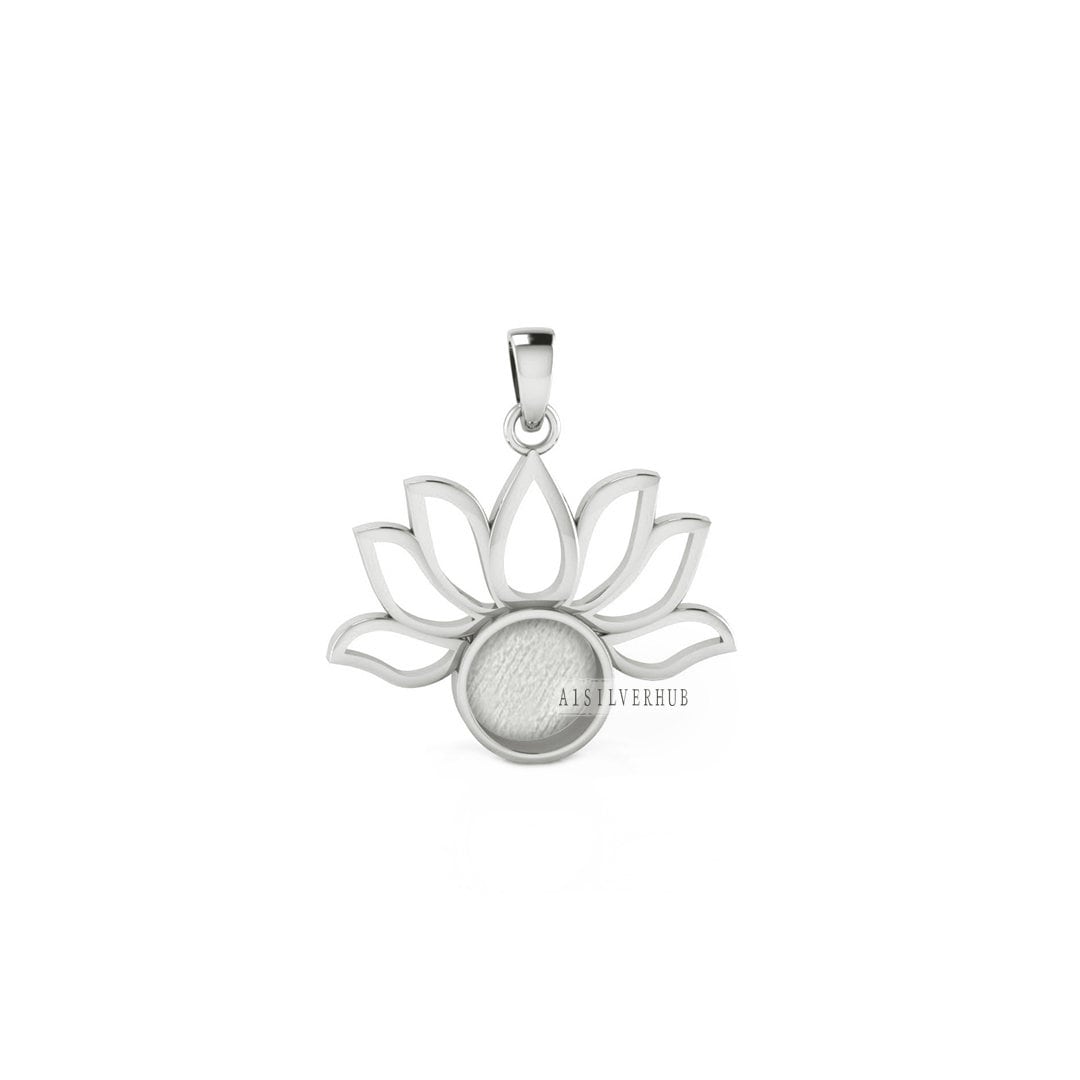 925 Sterling Solid Silver Lotus Flower 9mm Round Blank Bezel Pendant Settings, Good for Resin & Ashes Work, Breastmilk/Keepsake, DIY Crafts