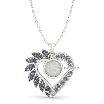 Designer Heart Blank Bezel Pendant Zircon Setted, 925 Sterling Silver, Good for Crush Opal, Resin & Ashes Work, Keepsake DIY Crafts Locket