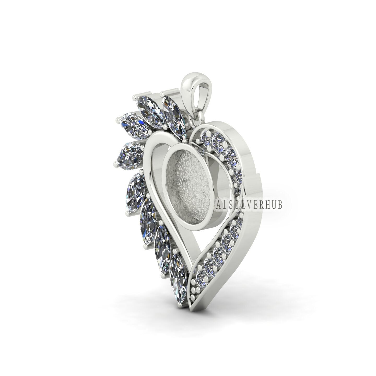 Designer Heart Blank Bezel Pendant Zircon Setted, 925 Sterling Silver, Good for Crush Opal, Resin & Ashes Work, Keepsake DIY Crafts Locket