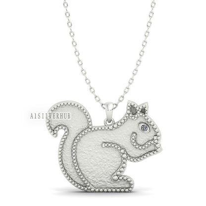 Squirrel Blank Bezel Pendant with CZ Setted, 925 Sterling Silver, Good for Crushed Opal, Resin & Ashes Work, Breastmilk/Keepsake DIY Crafts