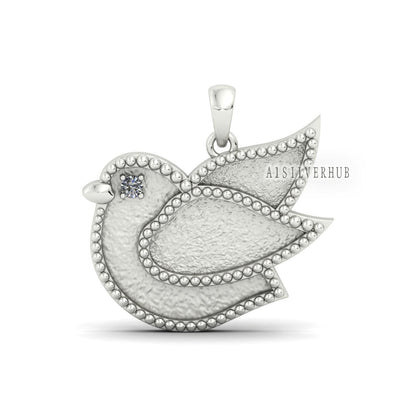 Peace Dove Faith Pigeon Blank Bezel with CZ Setted Pendant, 925 Sterling Silver, Good for Resin & Ashes Work, Breastmilk/Keepsake DIY Crafts