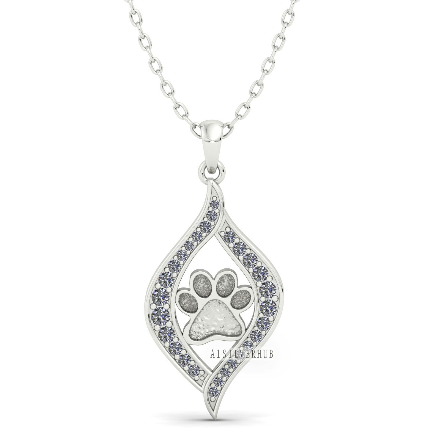 Dog Paw Blank Bezel Pendant with Zircon Setted, 925 Sterling Silver Pendant,Good for Resin & Ashes Work, Breastmilk/Keepsake DIY, Pet Locket