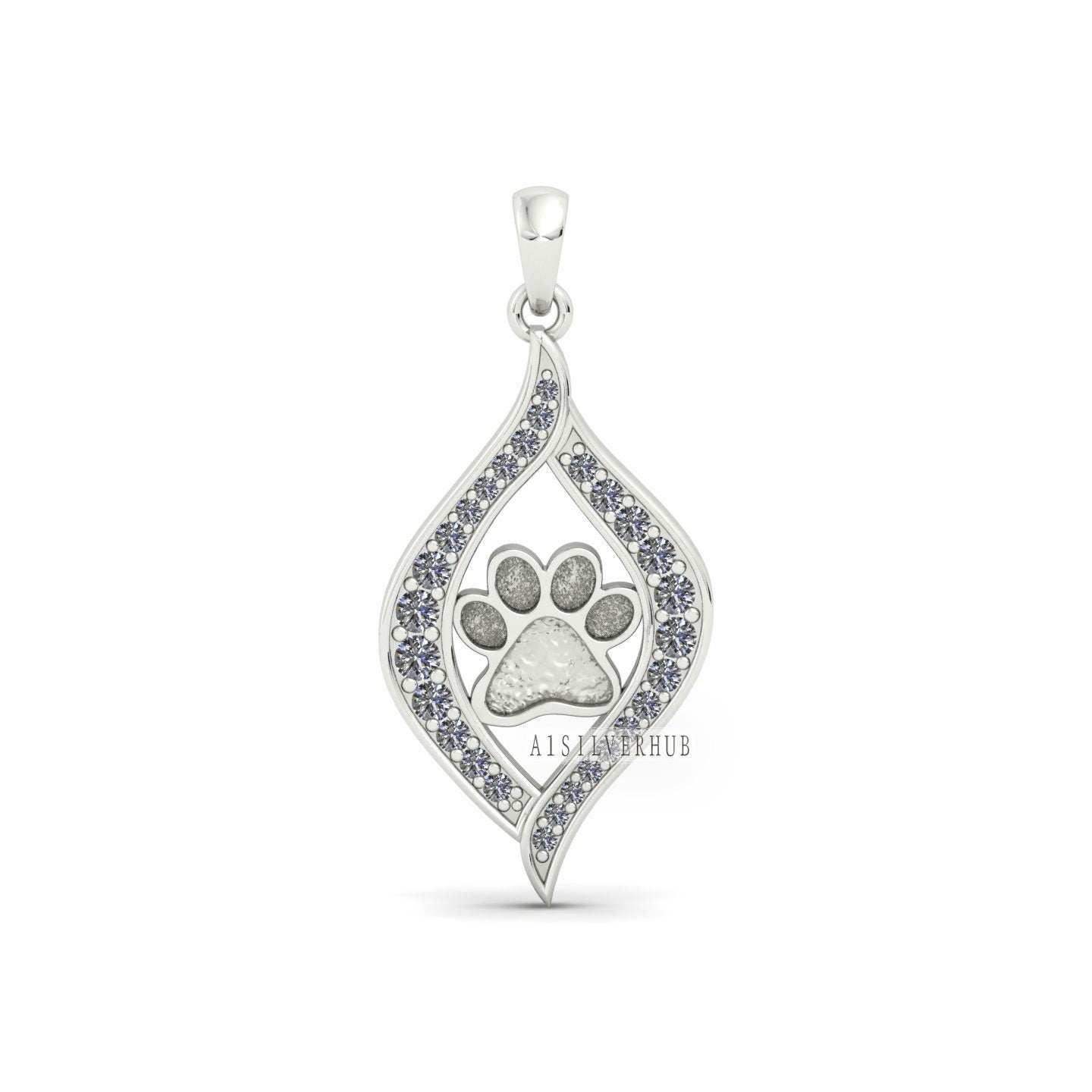 Dog Paw Blank Bezel Pendant with Zircon Setted, 925 Sterling Silver Pendant,Good for Resin & Ashes Work, Breastmilk/Keepsake DIY, Pet Locket