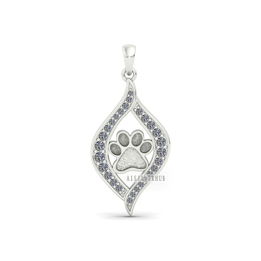 Dog Paw Blank Bezel Pendant with Zircon Setted, 925 Sterling Silver Pendant,Good for Resin & Ashes Work, Breastmilk/Keepsake DIY, Pet Locket