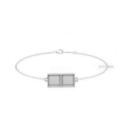 925 Sterling Silver 10mm Square Blank Bezel Cable Chain Bracelet Setting with Lobster Clasp, Good for Resin & Ashes, Keepsake/Breastmilk DIY