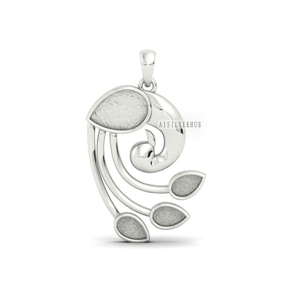 925 Sterling Silver Peacock Design Pear Blank Bezel 8x6mm 5x3mm Pendant Settings, Good for Resin & Ashes Work, Keepsake/Breastmilk DIY Craft