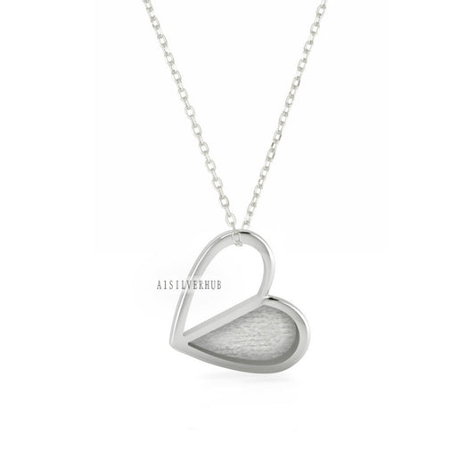 925 Sterling Silver Heart Half Blank Bezel Pendant Necklace, Good for Resin & Ashes, Keepsake/Breastmilk DIY 16''+2'' Chain, Valentine Gifts