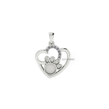 Dog Paw Blank Bezel Heart Pendant with CZ Setted, 925 Sterling Silver Pendant, Good for Resin & Ashes Work, Breastmilk/Keepsake DIY, Locket